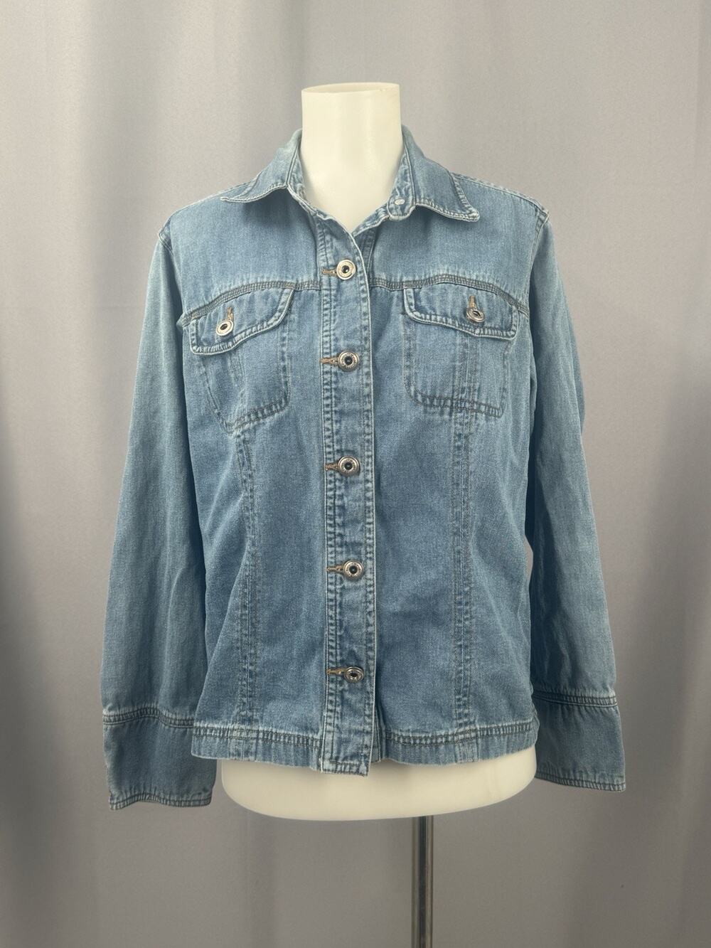 Vtg Columbia Jean Jacket Womens Medoum Button Up Pockets Minimalist Casual